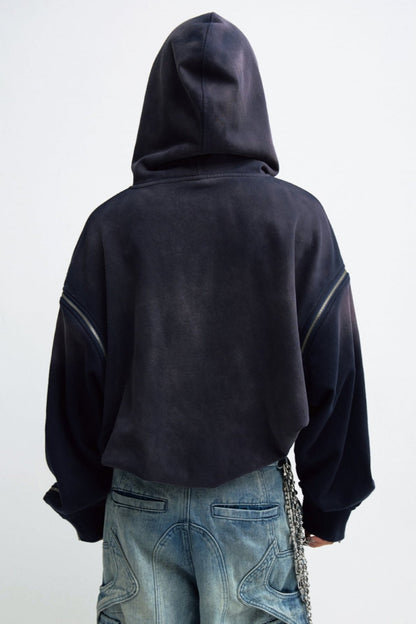 Baggy Gradient Distressed Hooded Sweatshirt