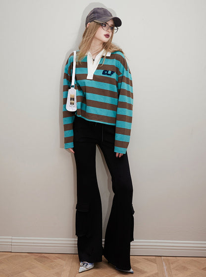 Preppy Striped Long Sleeve Top