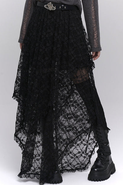 EARLY FALL LAZY STYLE BLACK LACE SKIRT