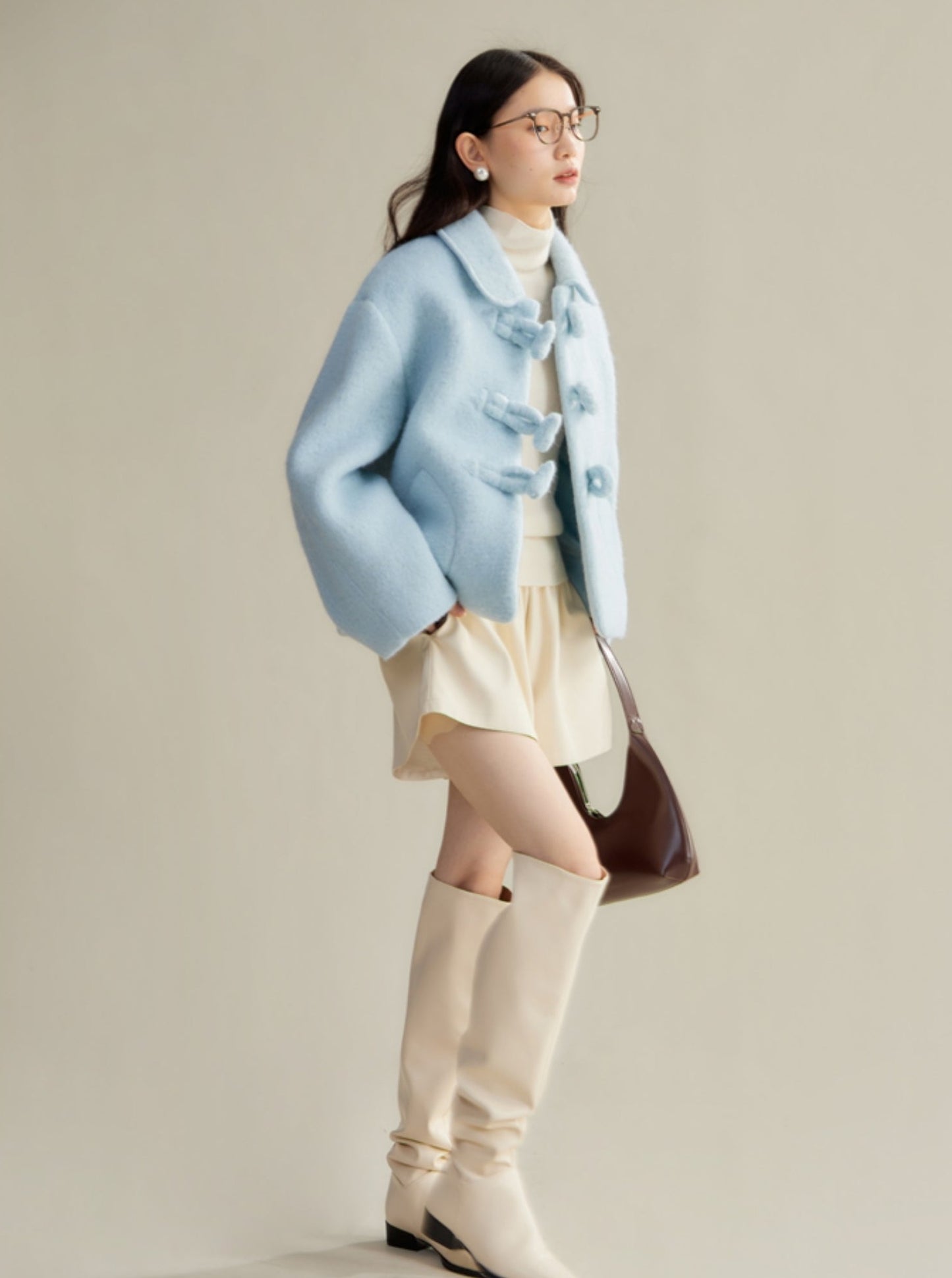 original design baby blue button coat