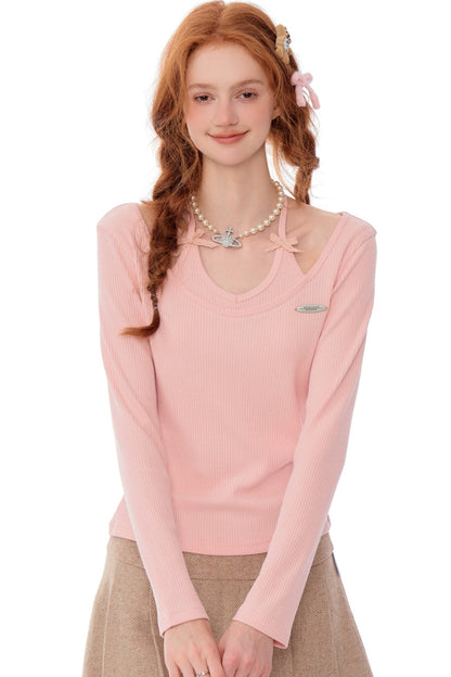 Halterneck Bow Knitted Base Layer