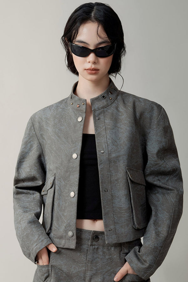 스탠드 칼라 염색 진 재킷 