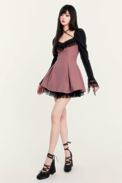 Cinched Waist Puff Sleeve Tulle Dress