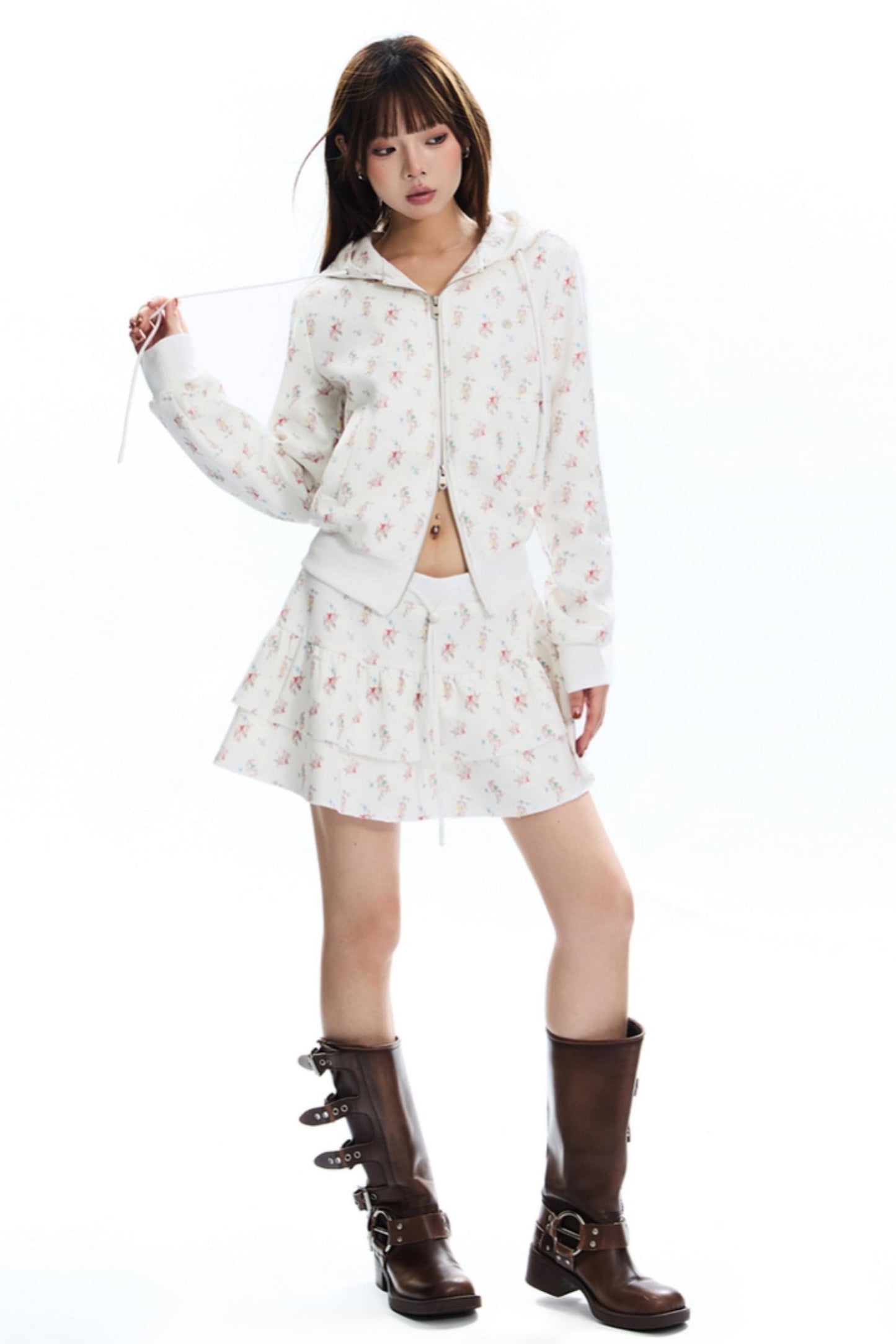 [New on September 19] APEA Fall/Winter Blokette Bunny Floral Waffle Hooded Cardigan Jacket