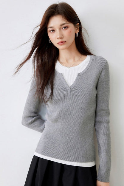 Contrasting Knit Sweater Top