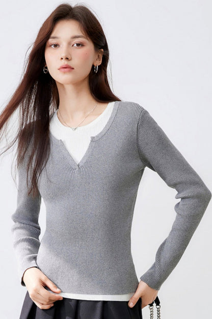 Contrasting Knit Sweater Top