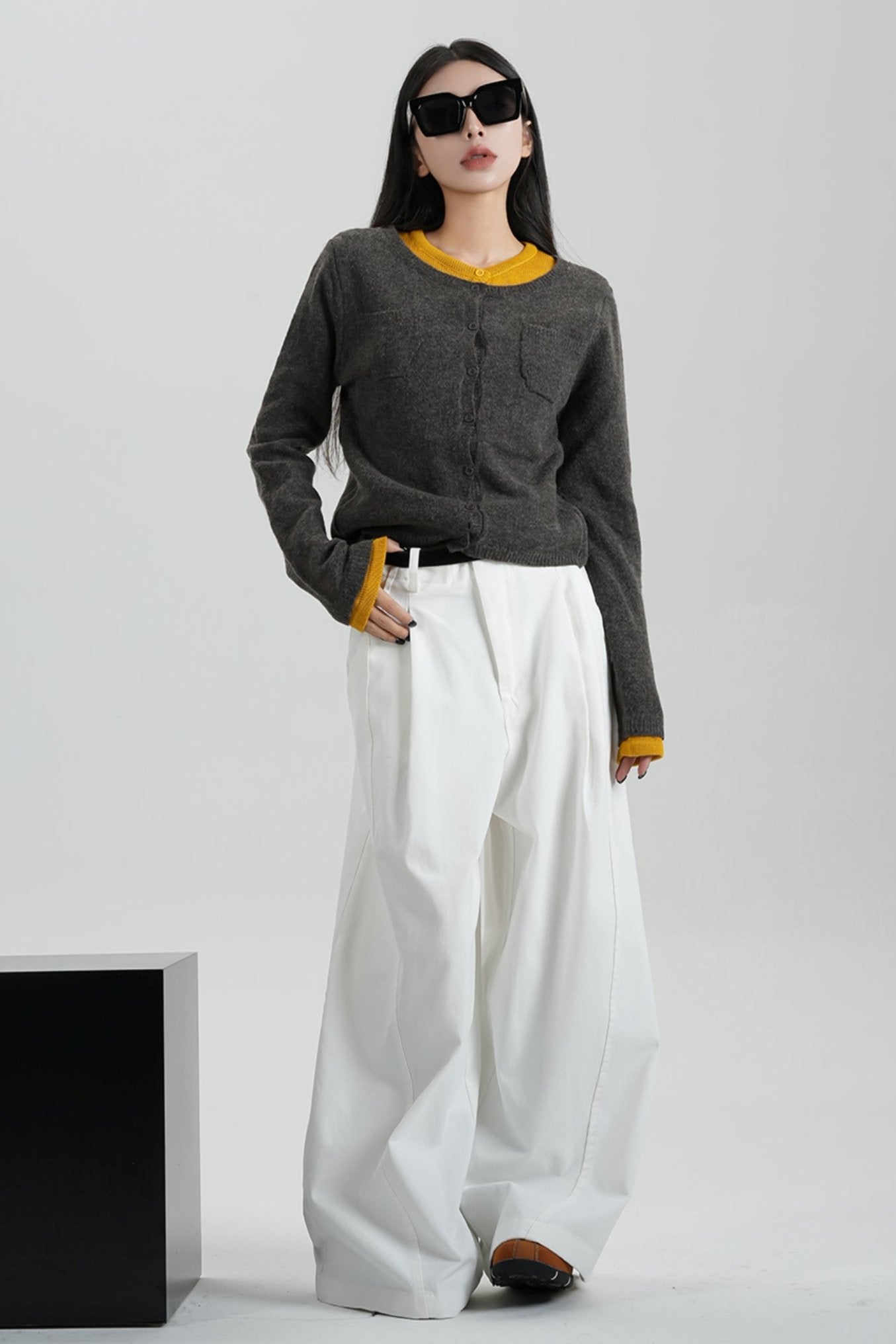 Contrast Two-Piece Knit Cardigan