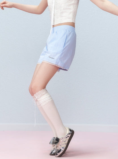 versatile blue lazy knitted casual shorts pants