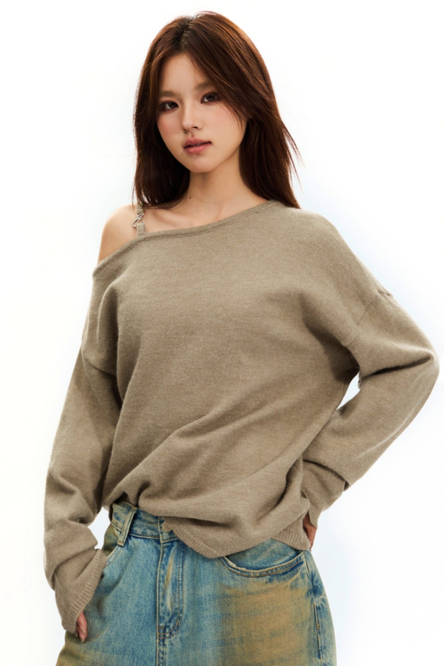 Slouchy Knitted Off-Shoulder Top