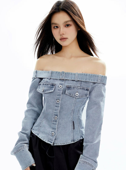 Hottie Straight Shoulder Denim Top