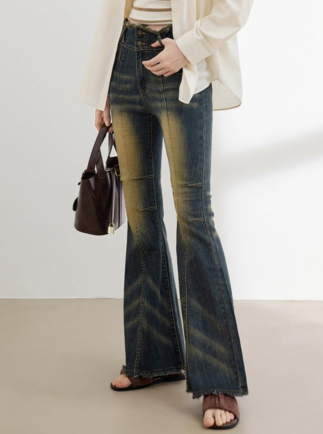 Retro-Bootcut-Jeans Raw Pants