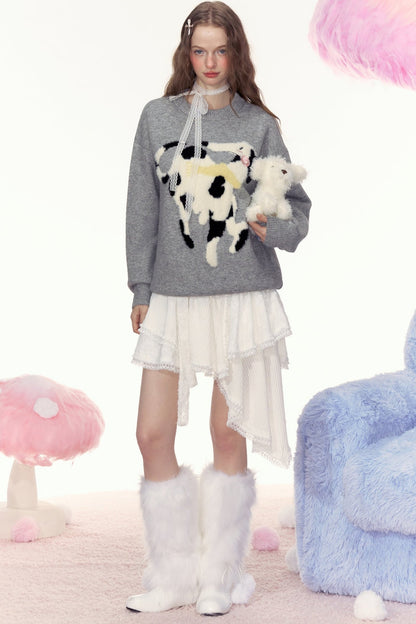 AYF|"Ollie Puppy" Autumn/Winter French retro design sense lazy style loose knit pullover sweater women