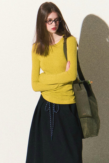 Solid Color Wool Knit Casual Top