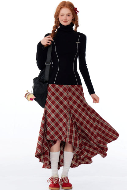 Slim Fit Irregular Plaid Skirt