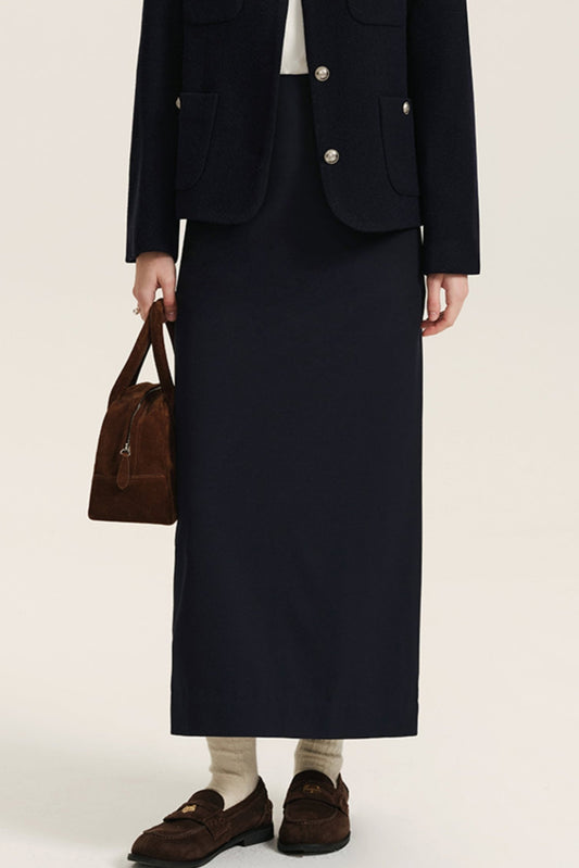 DESIGNER PLUS BLACK STRAIGHT SUIT SKIRT AUTUMN MIDI WORSTED WOOL H-SHAPED PROFESSIONAL SKIRT