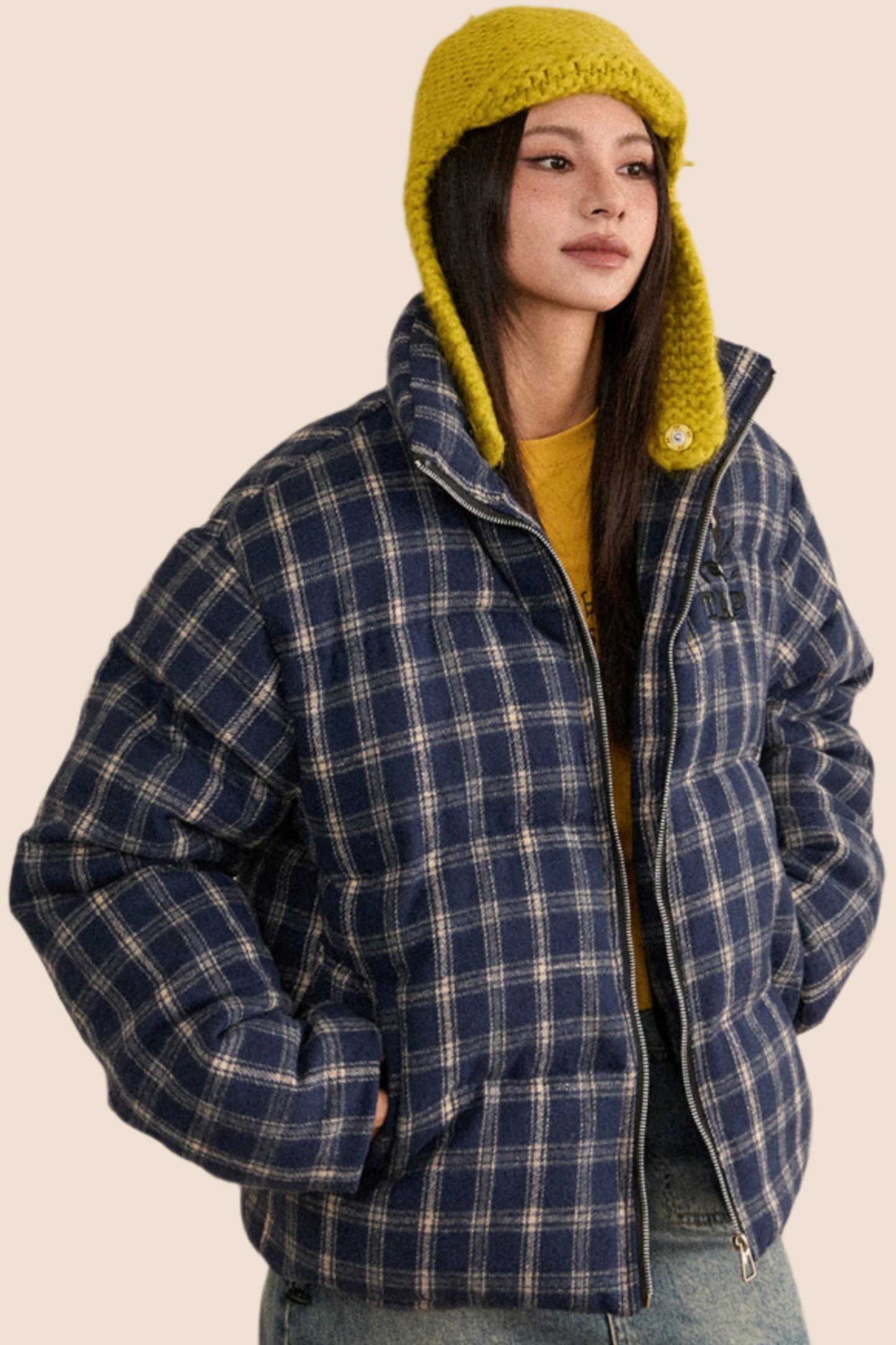 EZEK Amerikanisches Retro-Karo verdickte warme Jacke, Frauen dünne Baumwolle Kleidung, Winter Brot Kleidung, lose und dünne Baumwolle Kleidung