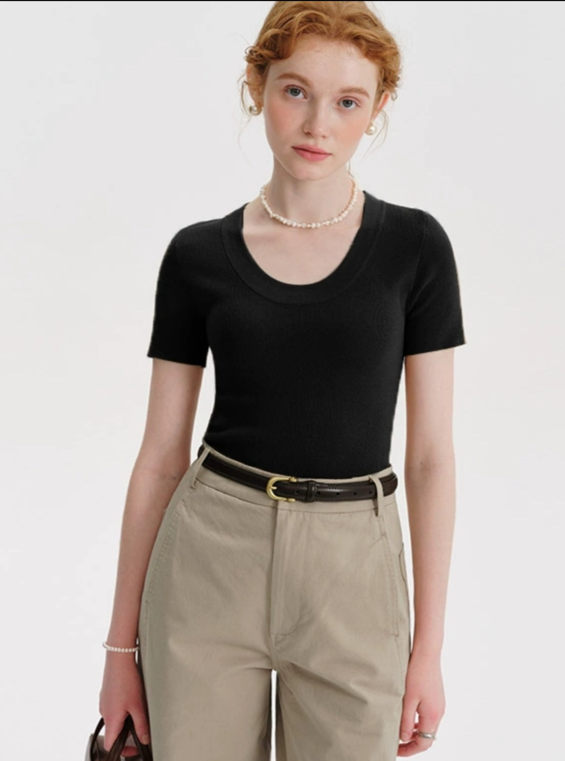 French Ice Tencel U-neck Knitted Top