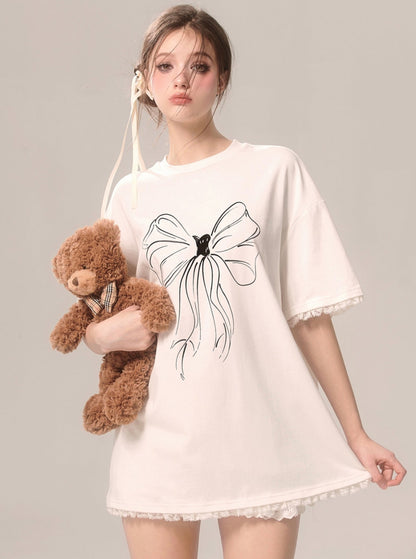 Simple White Butterfly T-Shirt And Short Skirt Set-Up