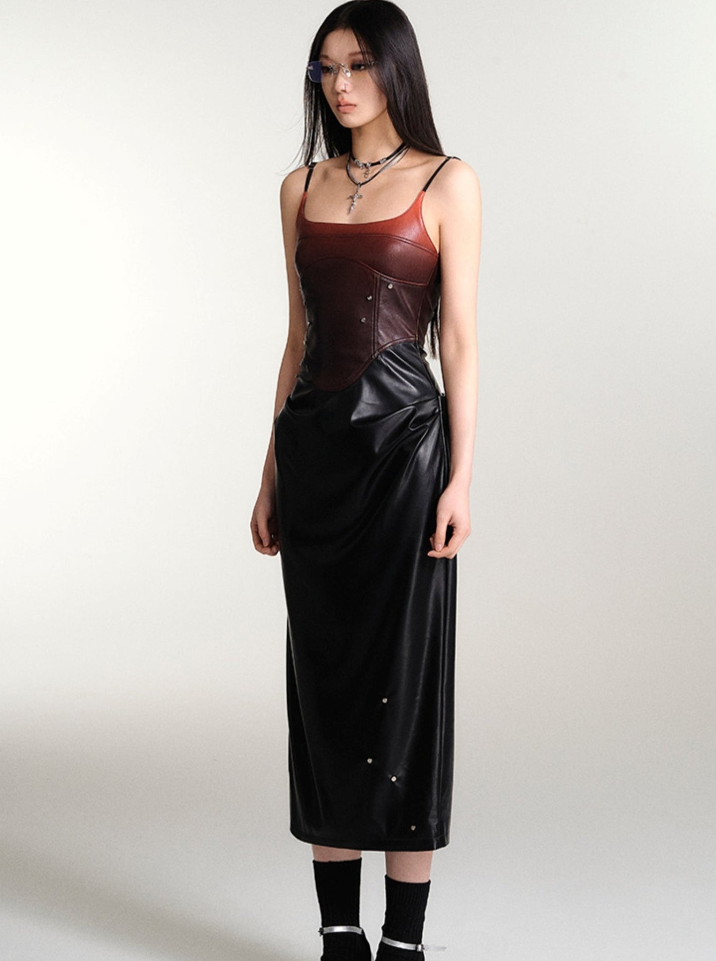 Corset Structure Skinny Leather Dress