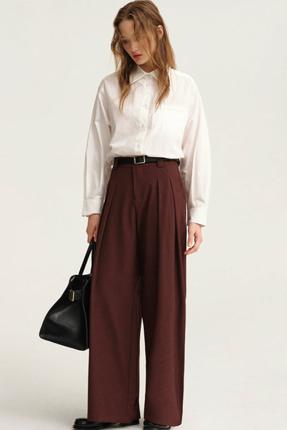 Solid Color Pressed Wide-Leg Pants