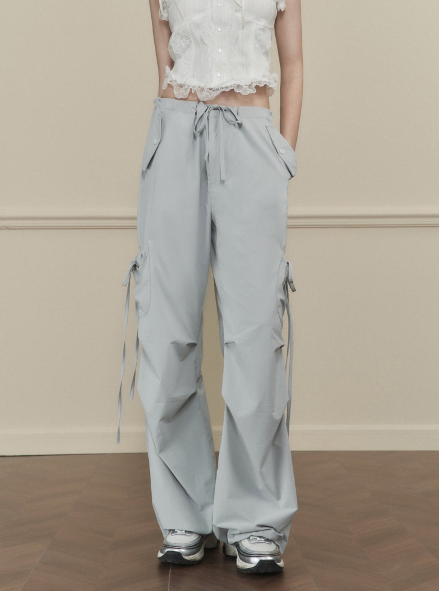 Bow Stitched Double Waist Pants