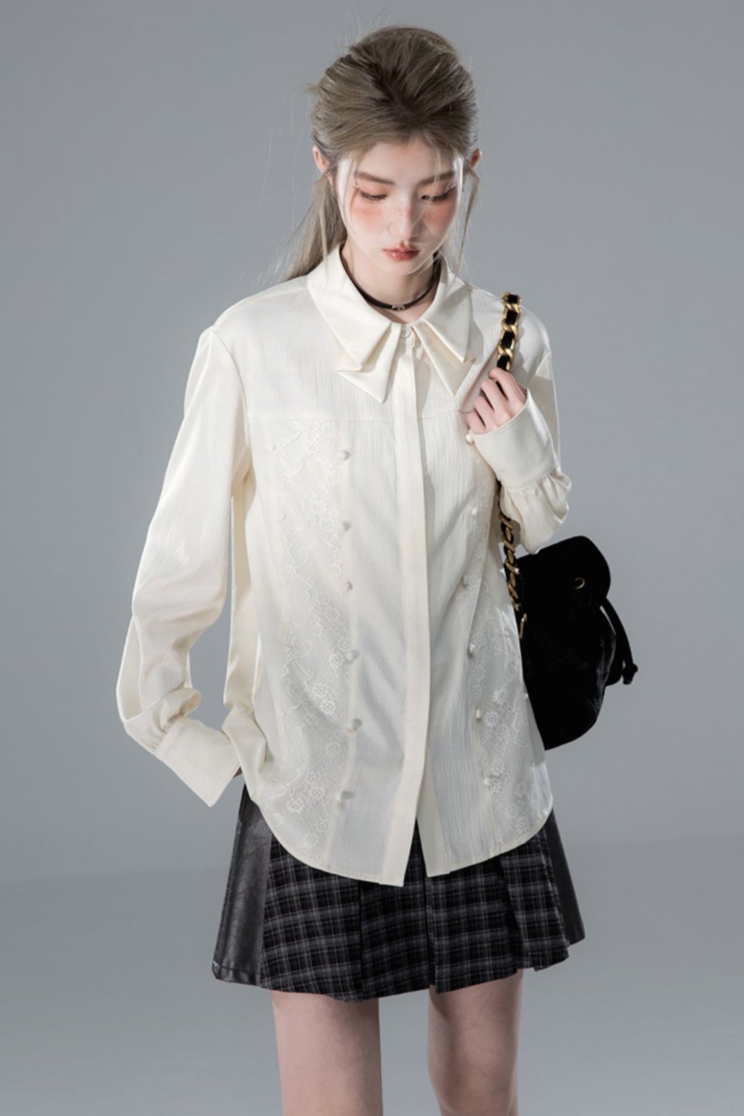 Apricot Blossom Lace Panel Shirt