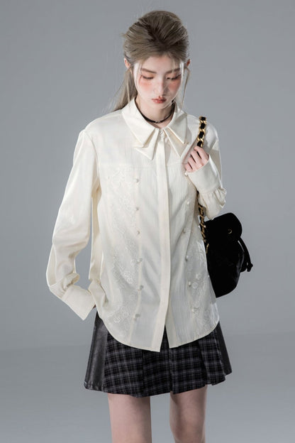 Apricot Blossom Lace Panel Shirt