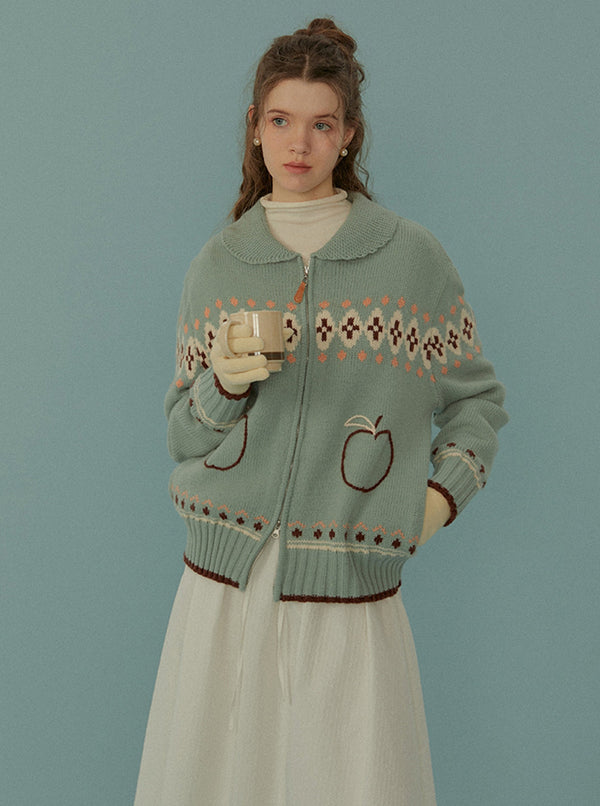 APPLE CARDIGAN VINTAGE KNIT SWEATER