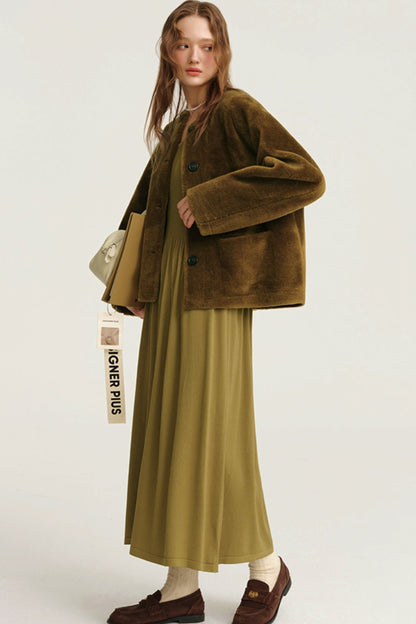 Shearling Fur Cropped Coat