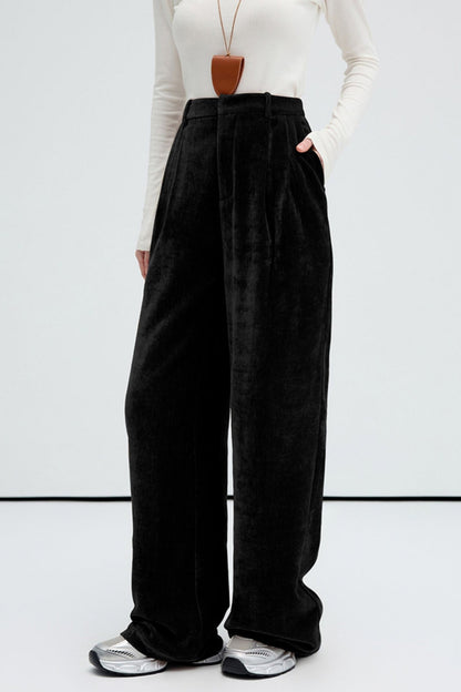 Strait-Leg Silhouette Slacks Pants