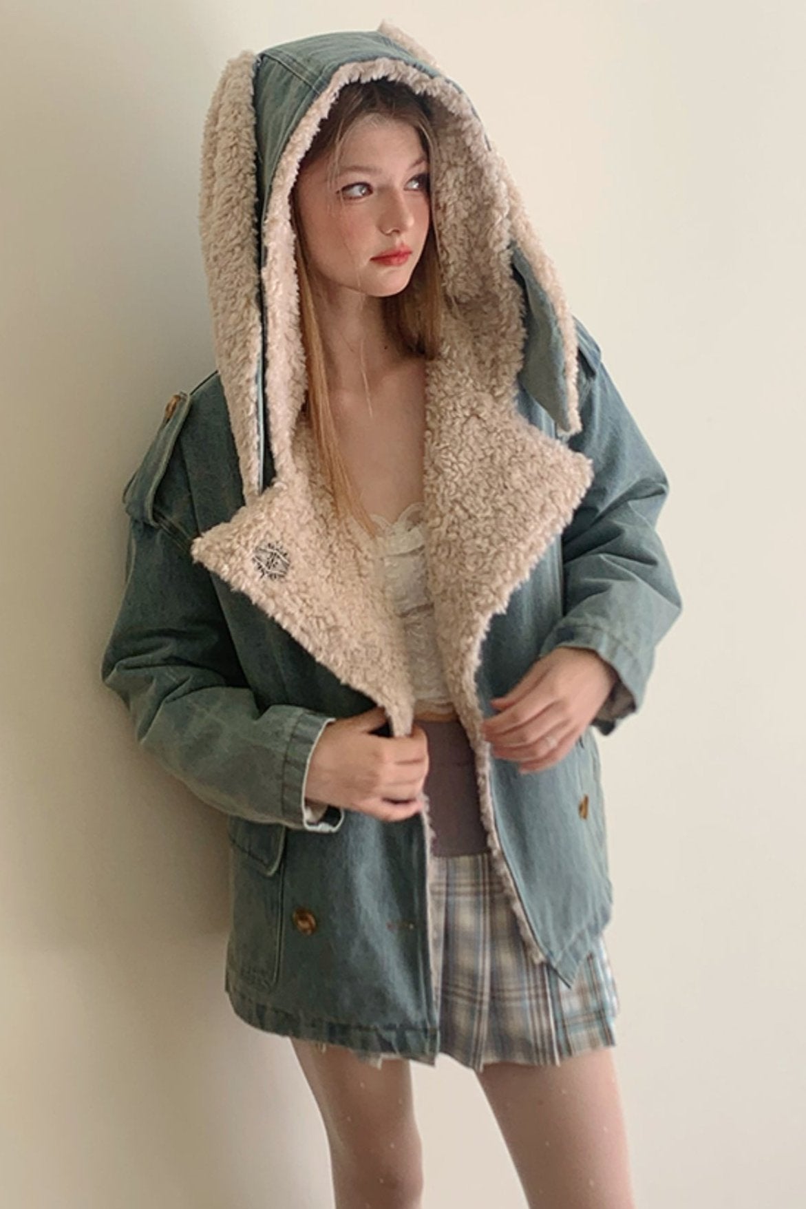 Loose Lambswool Denim Cotton Jacket