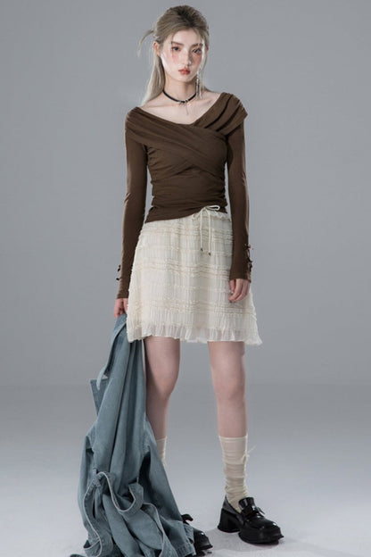 Light Apricot Pleated Layered Skirt