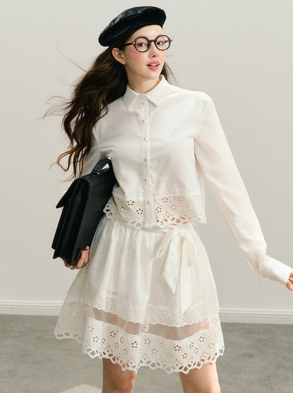 MIU Lace Skirt Shirt Set