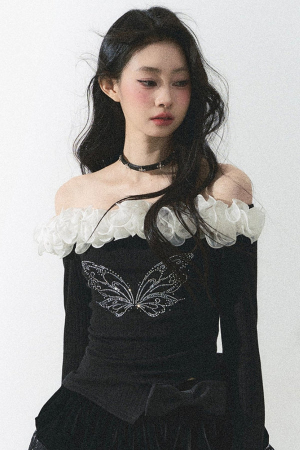 미국 레이스 원숄더 탑 