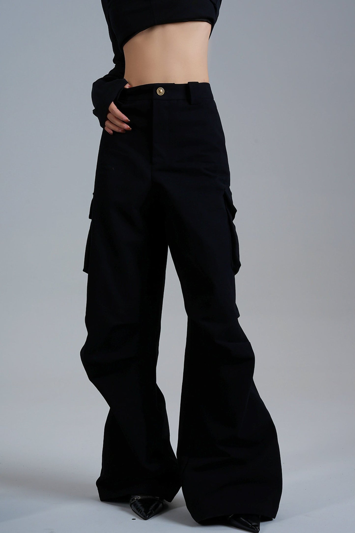 Pleated High-Waisted Cargo Pants