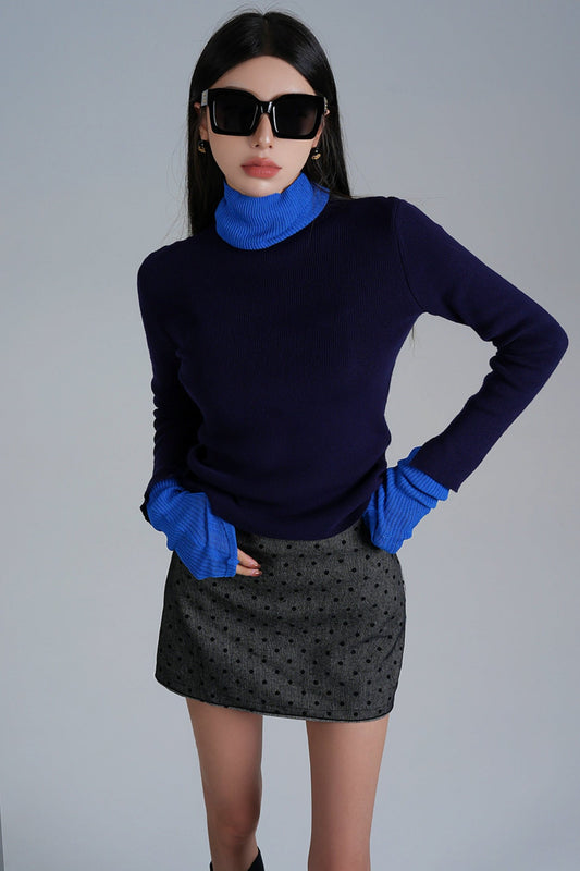 Niche Contrast High Neck Pullover Sweater