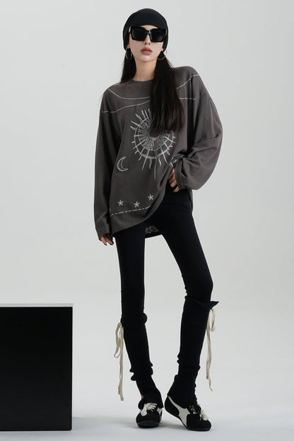 Sense Print Loose Long Sleeve T-Shirt