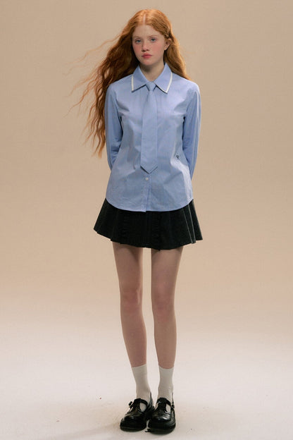 DOUBLE COLLAR COLLEGE TIE LOOSE SHIRT