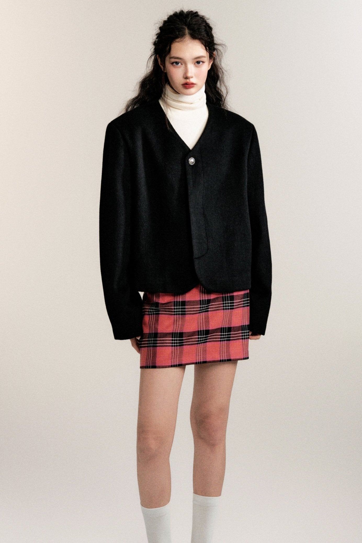 Intellectuals Pink Check Low-Rise Skirt