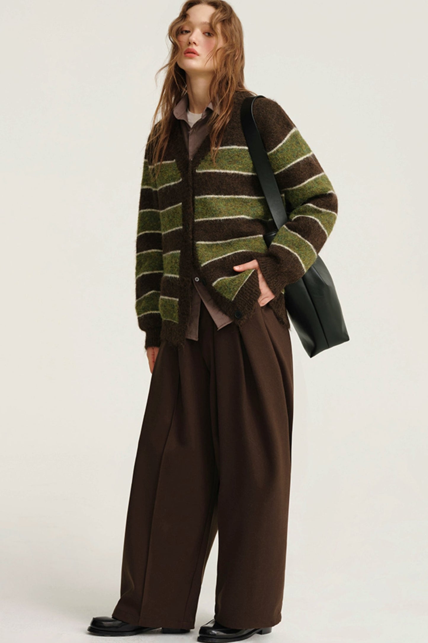 Striped Knitted Wool Cardigan Coat