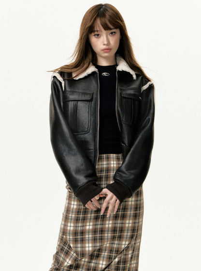 American Vintage Cropped Lambswool Leather Jacket