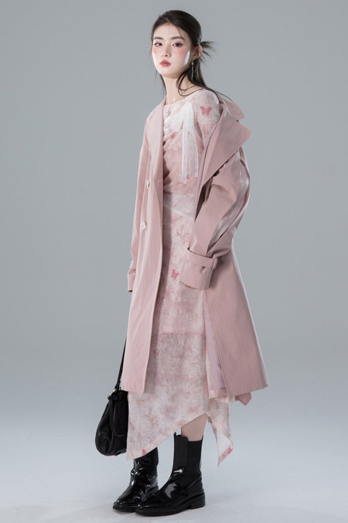 Transcendent Pink Patchwork Trench Coat