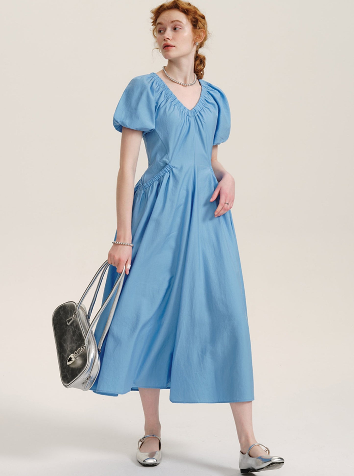 Summer Lyocell Puff Sleeve Dress