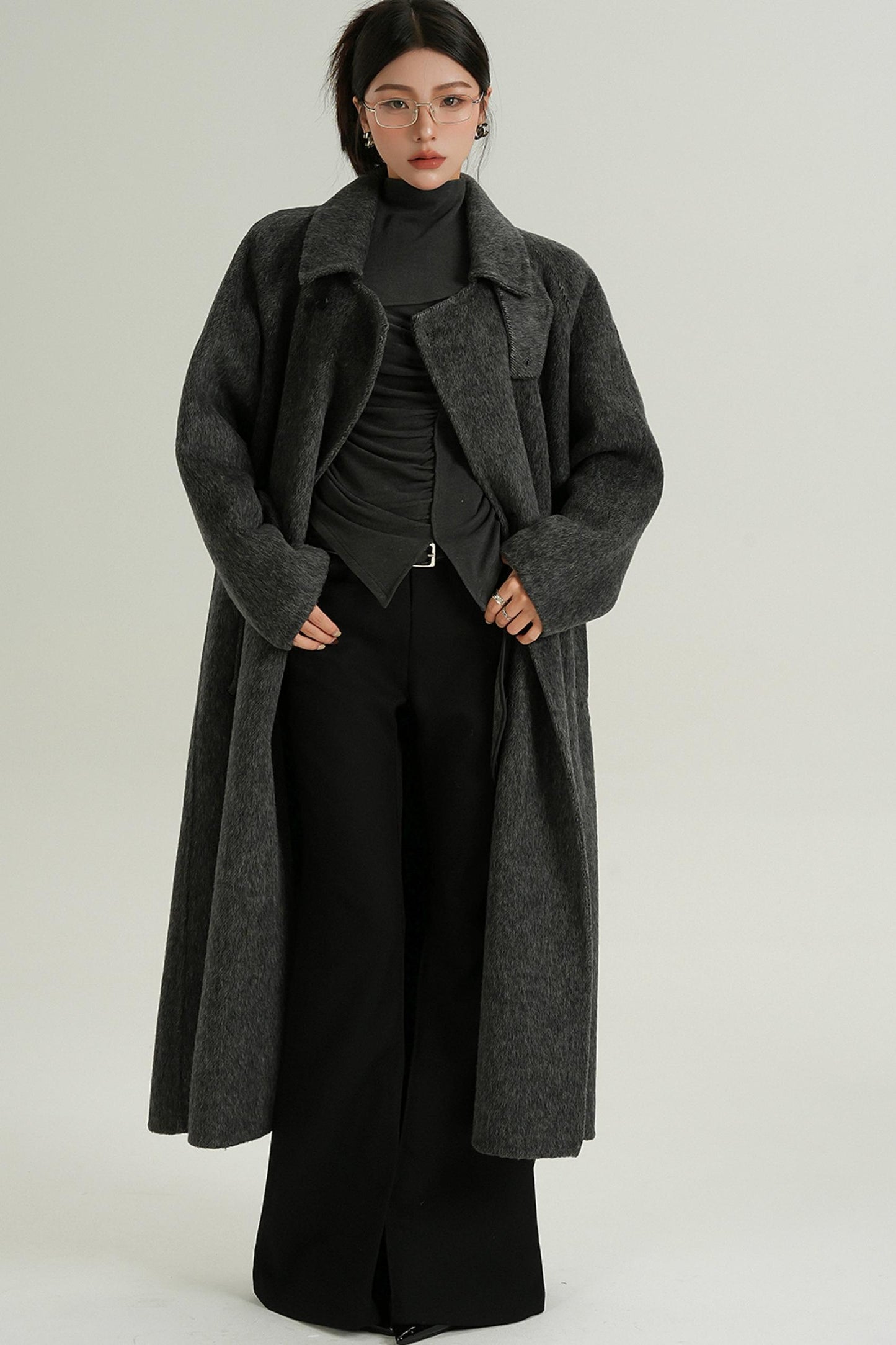 Long Turtleneck Tweed Coat