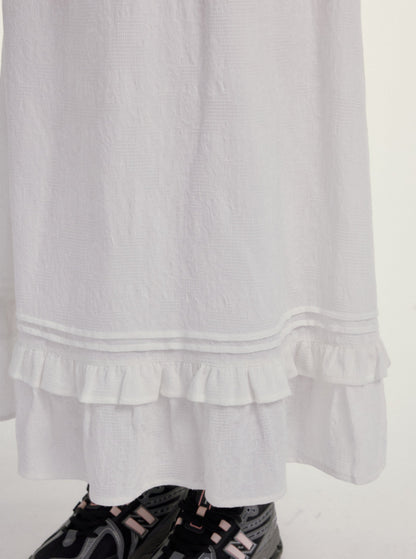 Black Drawstring White Lace A-Line Skirt