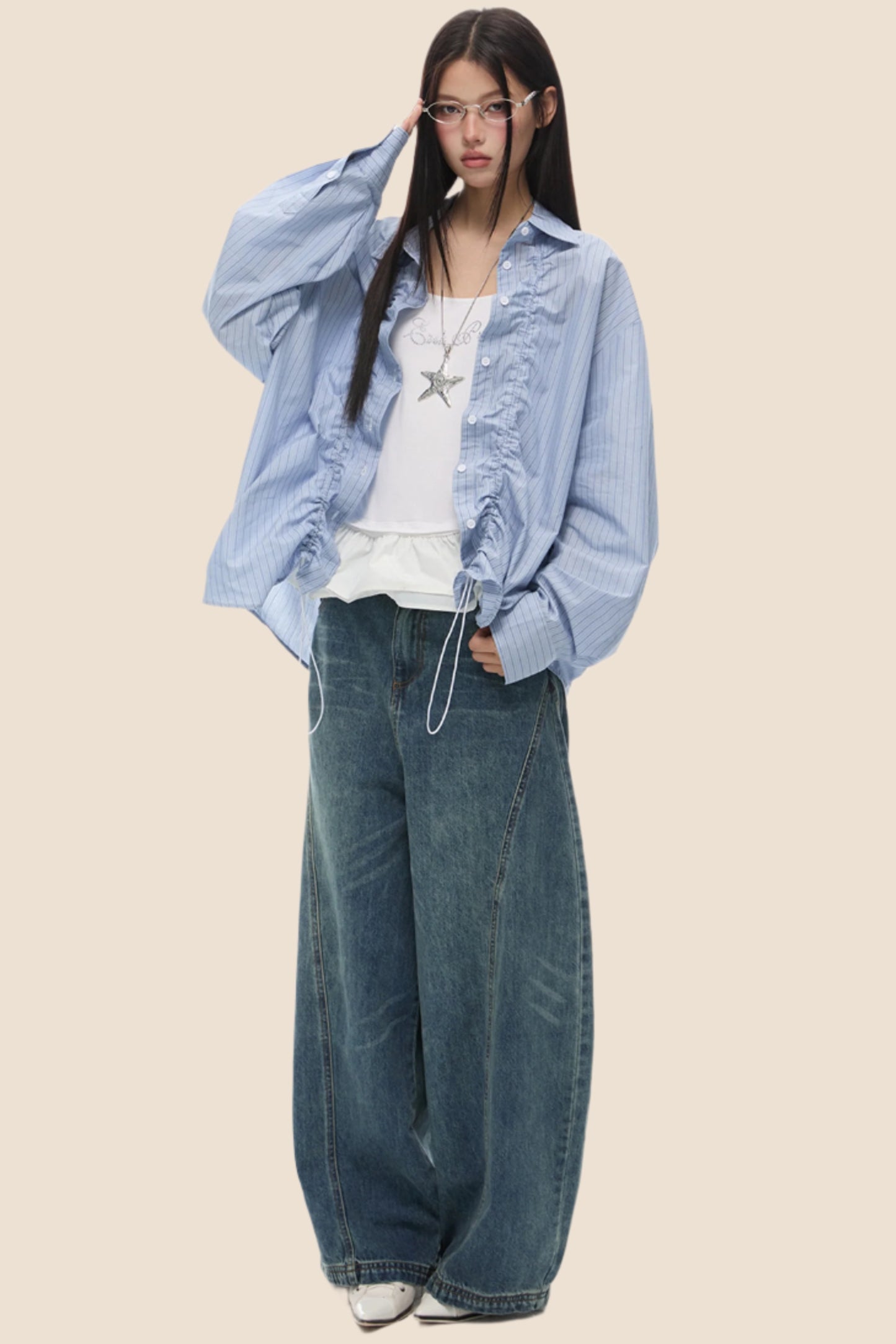 Loose Fit Gathered Shoulder Shirt