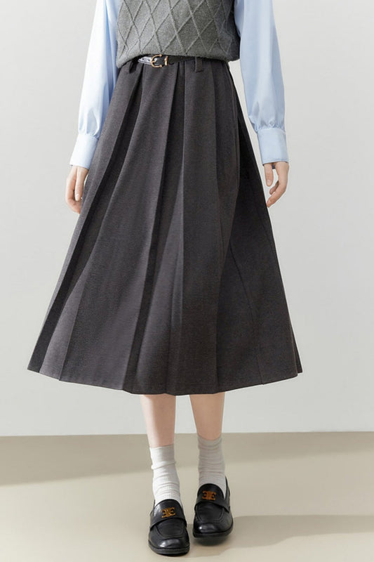 Gray Classic Retro Pleated Skirt