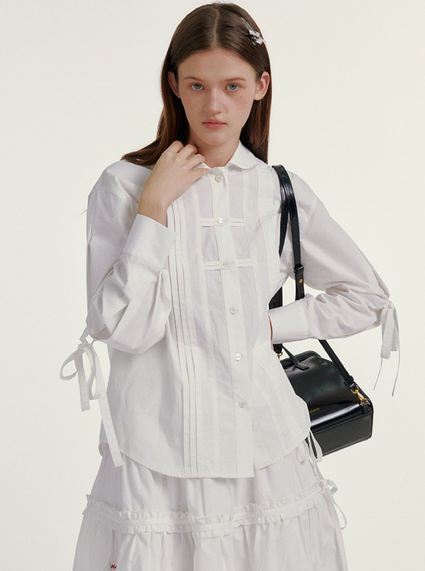 Bow Lace-up Cotton Shirt