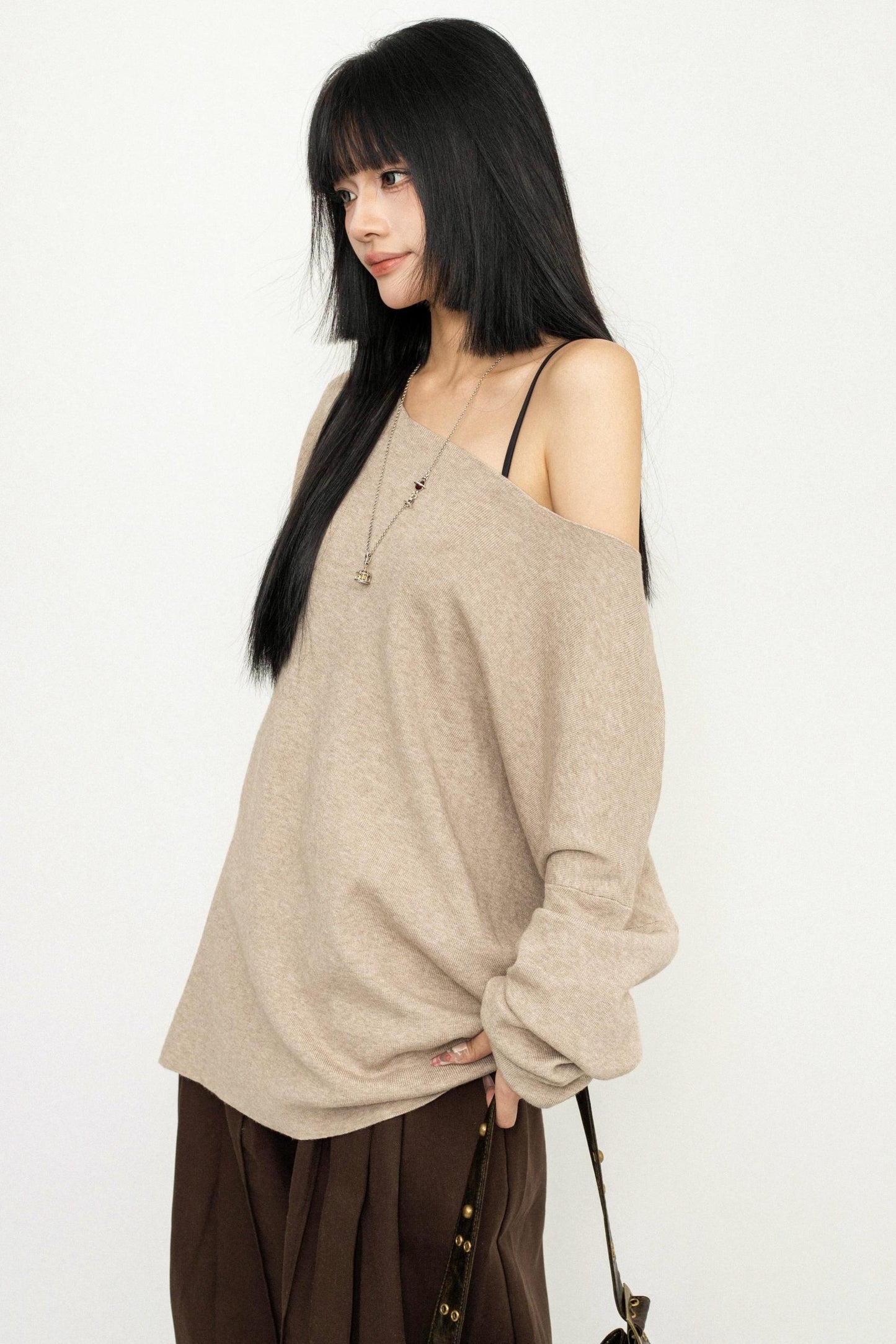 Asymmetric Shoulder Knit Top