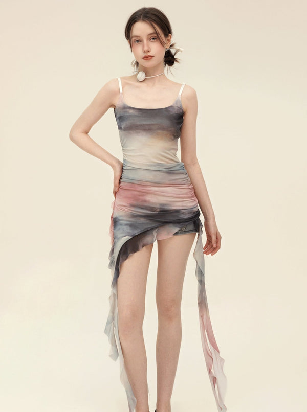 Irregular Ruffle Lace Design Dress